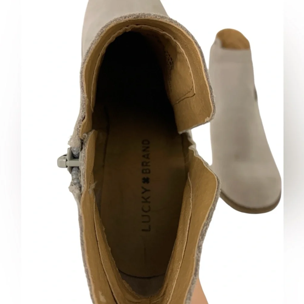 Lucky Brand Yaba Wedge Bootie Gray Suede 3 1/4” Heel Women’s Size 8